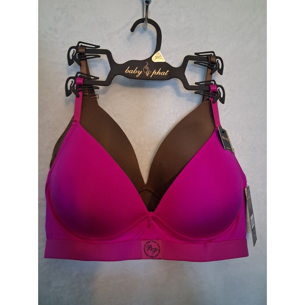 Baby Phat Wire-Free Demi Push-Up Bra 2-Pack (Fuchsia & Coffee, Size 36C